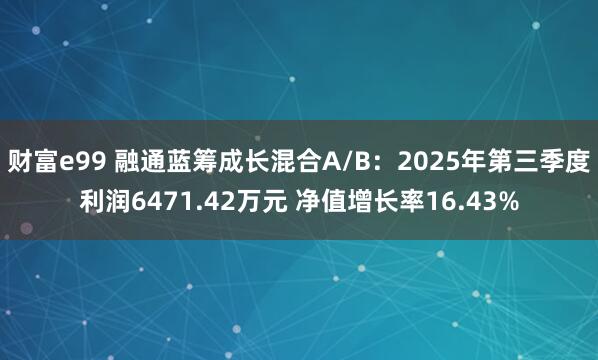 财富e99 融通蓝筹成长混合A/B：2025年第三季度利润6471.42万元 净值增长率16.43%